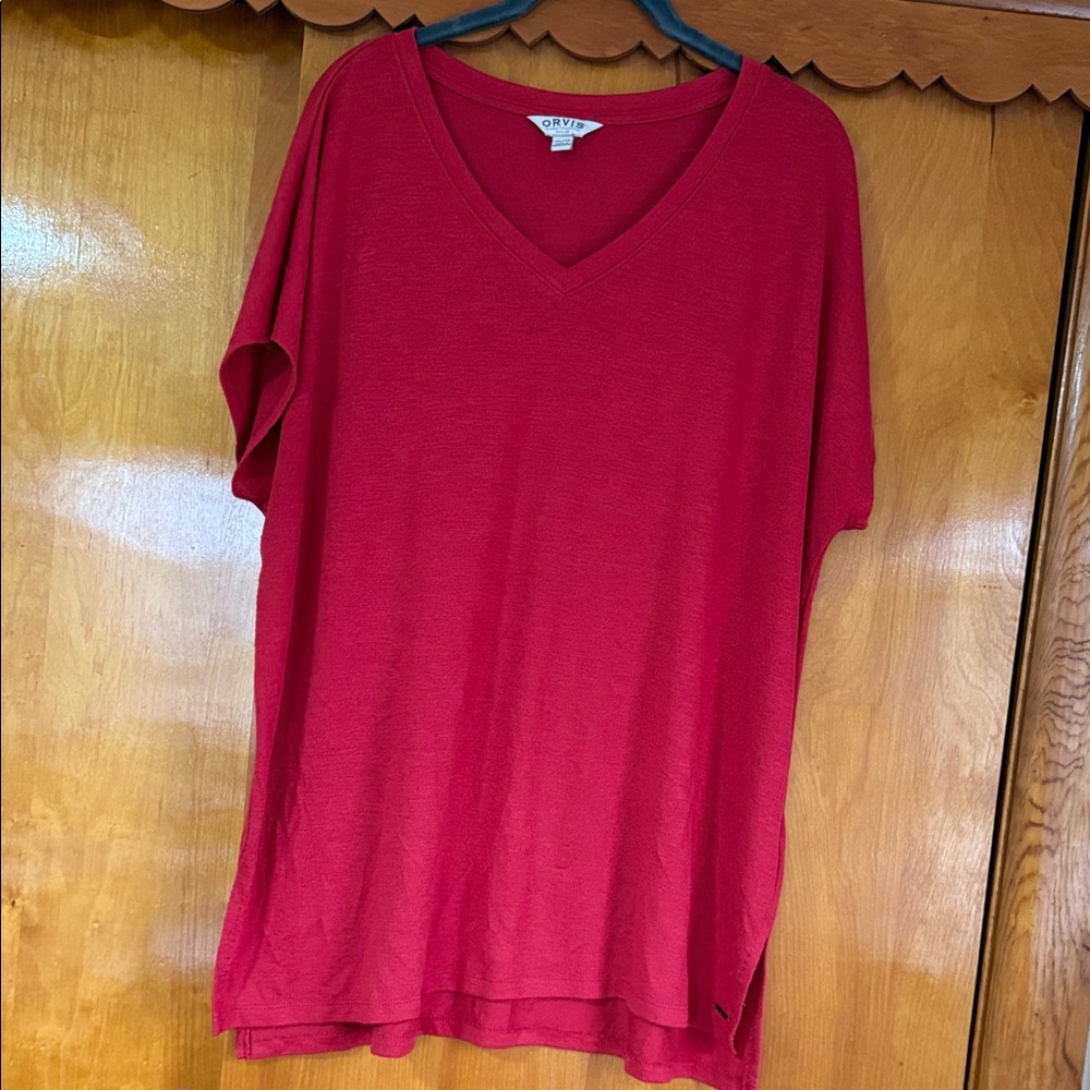 Orvis Women's V-Neck Short Sleeve Tee in Bright Red